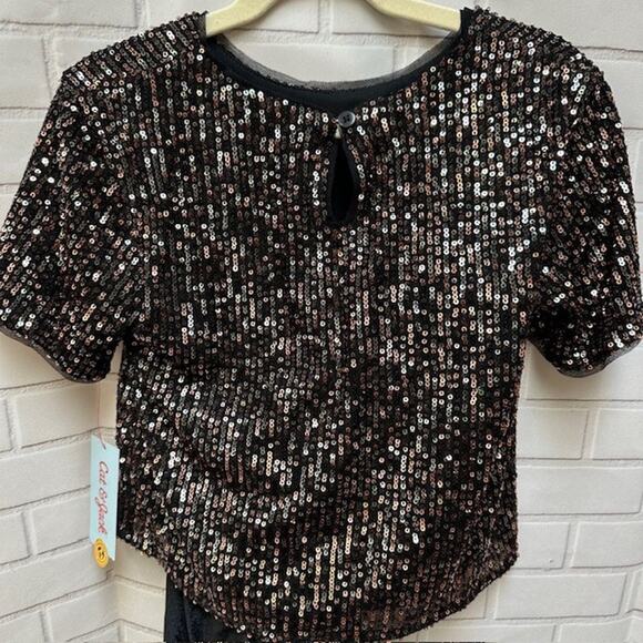 Cat & Jack Girls 3 Piece Outfit Sequin Black Gold Size XS (4-5 Years) NWT - Picture 4 of 9